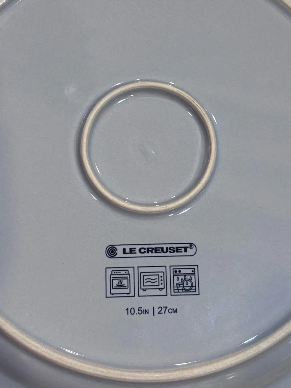 Le Creuset Dinner Plate 10.5 inches. Gray. Good used condition.